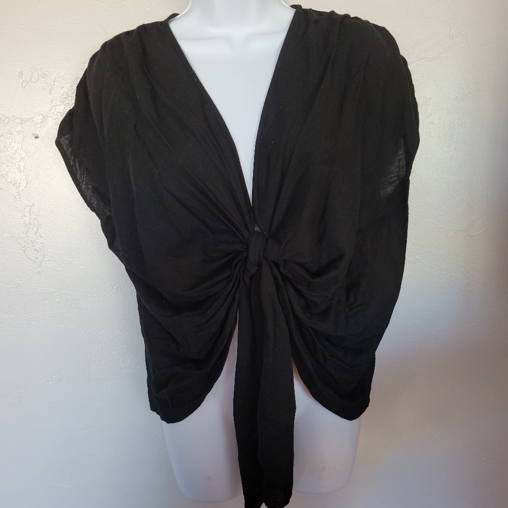Zara Collection Small Black Short Sleeve Top Knot Front Tie V-neck Sexy Shirt